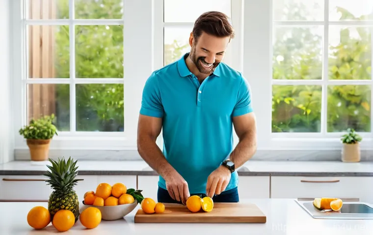 남성 불임 검사를 위한 준비사항 - **Prompt:** A fit, healthy man in his early 30s, with a warm, gentle smile, stands in a brightly lit...