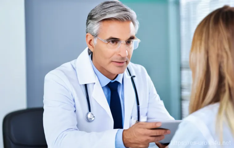 비뇨기과 진료 중 가장 흔한 오해 - **Prompt: Preventive Urological Consultation**
A bright, clean, and modern doctor's office. A mi...