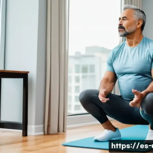 전립선 건강을 위한 예방 운동 - A middle-aged Hispanic man performing pelvic floor contraction exercises indoors, sitting comfortabl...