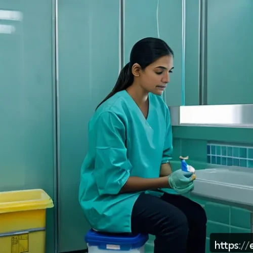 비뇨기과 진료 중 소변 검사 과정 - A clean, modern clinical setting showing a patient preparing to provide a urine sample, holding a st...